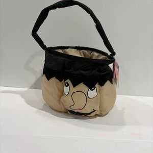 Vintage Goffa Plush Stuffed Nylon Halloween Trick Or Treat Bag Basket Witch Hag